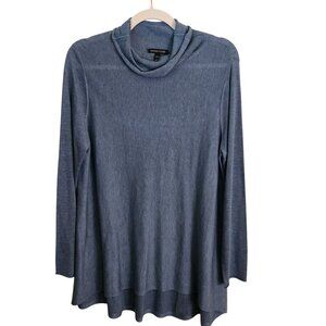 Eileen Fisher Tencel Merino Wool Steel Blue Cowl Neck High Low Sweater Size M